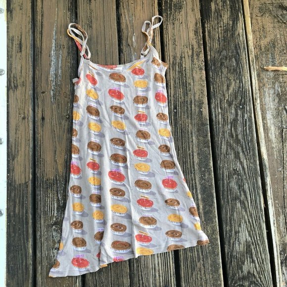 Munki Munki Heather Ross Nightgown M Brown Yellow Cupcakes Desserts Pajamas PJs - Picture 1 of 6